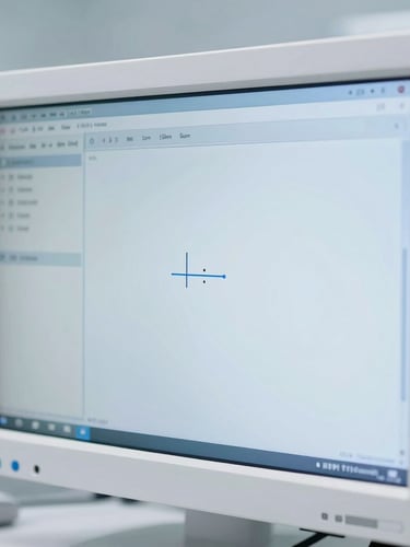 Macro shot of a high-fidelity medical software interface on a sterile laboratory monitor, clean clinical white lighting, soft shadows, sharp focus, 35mm lens