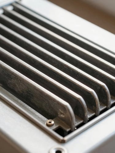 Crisp detail of a clean appliance heating element on a metal work table, bright natural light, sharp focus on mechanical details, 50mm.