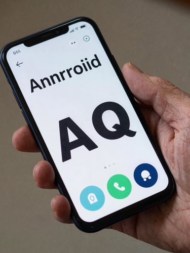 Macro overhead daylight shot of an elderly hand holding a large-screen Android smartphone, displaying a high-contrast application with oversized tap targets and bold typography, soft natural shadows.