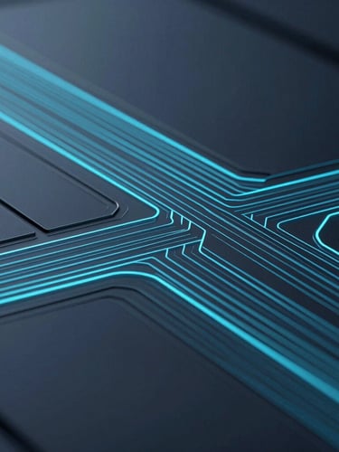 Tight close-up of a high-end abstract 3D render representing structured data flows, cool-toned highlights of electric cyan cutting through deep slate shadows, minimalist technical interface.