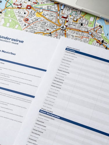 Clean, top-down desk layout with official Dutch university application documents, a physical map of Utrecht, and a structured timeline checklist under bright, overcast northern European daylight.