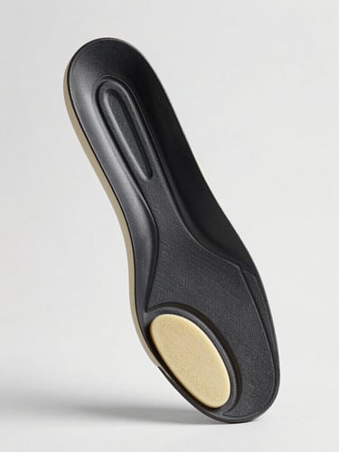 High-quality custom orthopedic insole showing advanced composite materials and precise ergonomic design, studio lighting, clean background