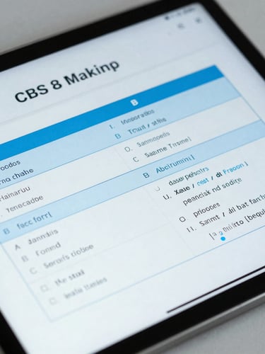 High-contrast close-up of a tablet screen displaying a detailed CBSE marking scheme and solved sample papers with blue highlights, 35mm photography
