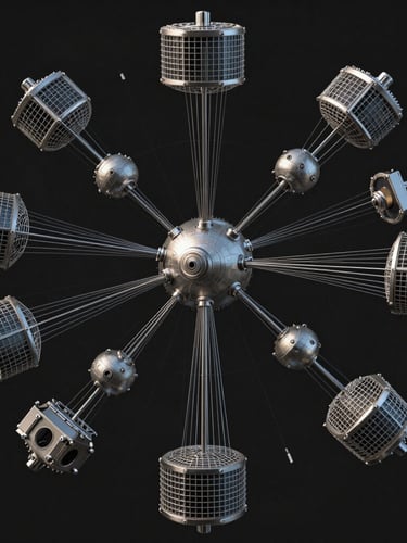 Ultra-wide technical wireframe render of complex 3D game physics, showing collision vectors and rigid-body schematics in raw titanium gray against a deep black background.