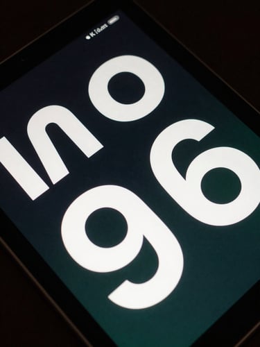 Top-down macro shot of an Android tablet displaying a high-contrast dark UI with oversized touch targets, crisp off-white typography, and electric green accents under cool studio lighting.