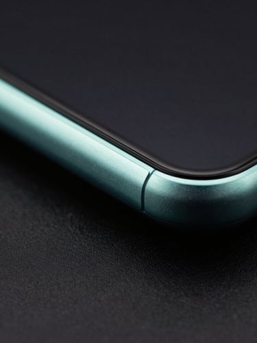 Extreme close-up macro shot of a premium Android smartphone's physical titanium edge, moody low-key studio lighting with a sharp neon-mint rim highlight, dark charcoal background.