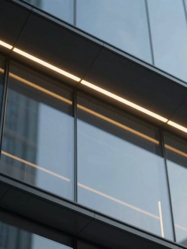 Macro detail of a high-end digital interface with glowing gold lines, cool daylight reflecting on dark glass, sleek corporate photography, 35mm
