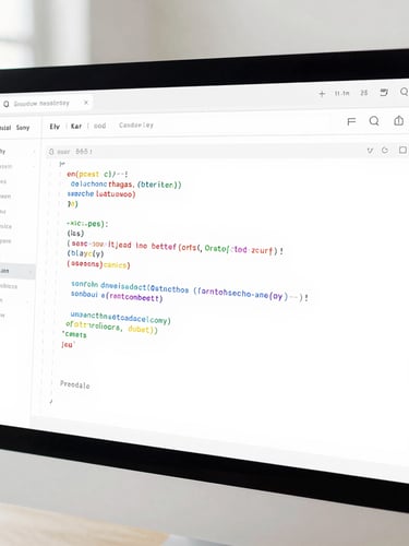 Straight-on macro shot of a crisp high-fidelity UI mockup displaying real-time system design feedback with clean code snippets on a bright screen.