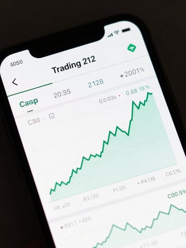Crisp high-contrast UI screenshot of the Trading 212 mobile portfolio dashboard displaying clean green growth charts on a light interface