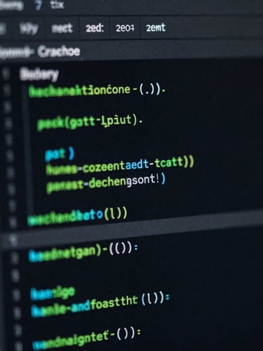 Close-up of a dark IDE showing clean backend code with subtle green and cyan highlights, shallow depth of field