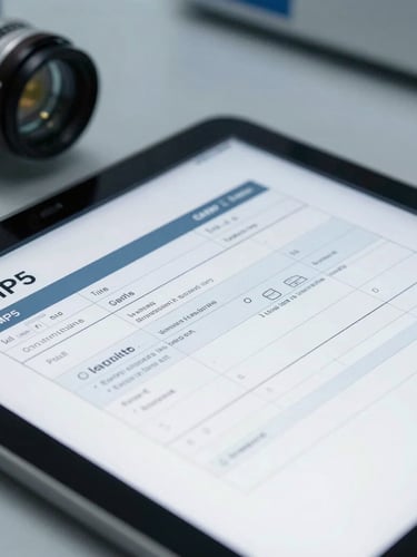 Macro shot of a high-precision digital tablet displaying a GAMP5 compliance checklist and validation charts in a sterile laboratory environment, cool white lighting