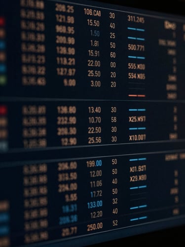 Close-up of complex data visualization on a dark screen, reflecting subtle bronze and petrol blue light, low-key lighting.