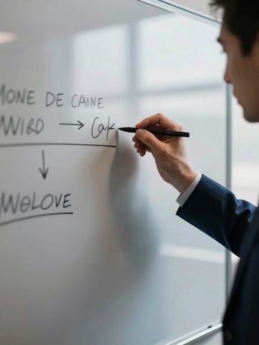 Hands of a mentor sketching a strategy on a whiteboard, collaborative workshop environment, soft directional studio light, high-contrast, professional atmosphere