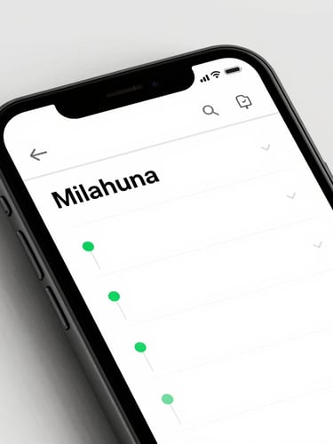 Crisp editorial mockup of the milestone tracking UI on a clean device screen, natural side-lighting, high-contrast charcoal and white interface with sharp signal-green status indicators.