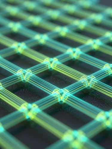 Abstract 3D wireframe grid of data pipelines, glowing neon cyan and cyber lime connections on an obsidian background, sharp studio edge lighting, macro depth of field
