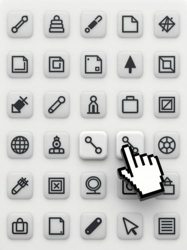 Straight-on tight crop of a CAD software toolbar with crisp geometric icons, clean white panel, cursor resting on a precision tool button, even studio lighting, no perspective distortion