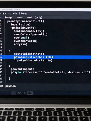 Extreme close-up of a laptop screen showing monospace Python code with a payment confirmation response highlighted in electric blue, shot from directly in front, flat studio lighting, no reflections, dark terminal background visible at edges, keyboard partially visible at bottom frame