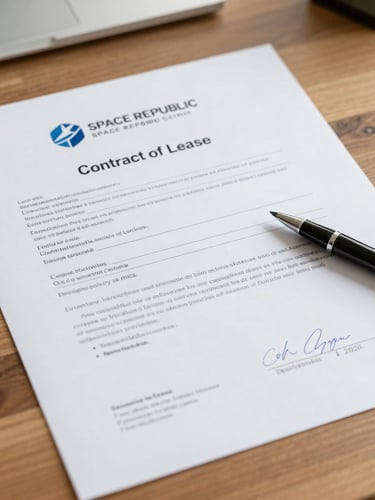 Close-up of official corporate registration documents with legal stamp and pen on a clean wooden desk, natural side light