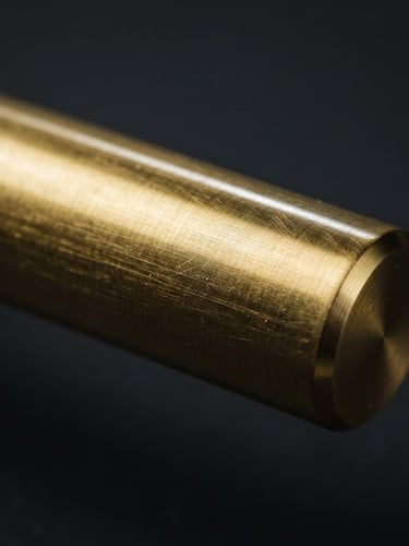 Extreme close-up macro shot of a brushed gold heavy-gauge cabinet handle, sharp metallic highlights, moody studio lighting with deep charcoal backdrop.