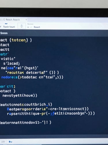 Close-up of clean code editor displaying structured React and Python scripts, sharp focus on syntax highlighting, cool blue and crisp white lighting, studio atmosphere