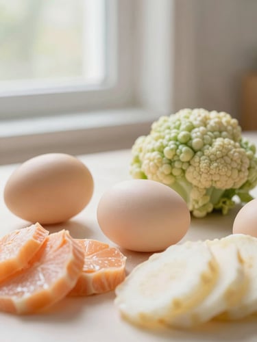 Close-up of fresh organic baby food ingredients, soft warm photography, natural morning window light, gentle pastel tones