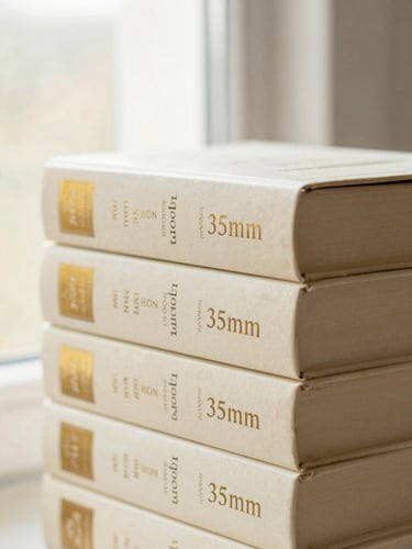 warm editorial photography of stacked book covers of the theological series, soft natural window light, cream and gold tones, shallow depth of field, 35mm