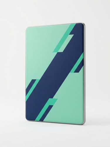 High-fidelity 3D digital mockup of the Finanças Descomplicadas e-book, clean studio lighting, vibrant mint green and deep navy accents, minimalist white backdrop