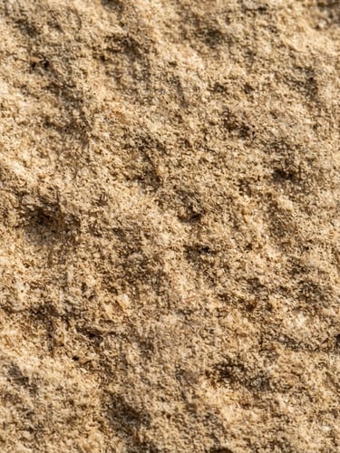 Extreme close-up macro shot of cold-pressed porcelain tile texture, natural side-light highlighting the tactile grain, warm sand tones, 35mm lens