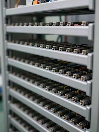 Tight macro shot of clean workmanship, neatly organized cable trays and labeled DB boards in a completed plant room, sharp industrial lighting.