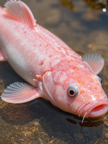 Macro de un ajolote mexicano rosado nadando en agua cristalina, branquias expuestas detalladas, destellos de luz natural