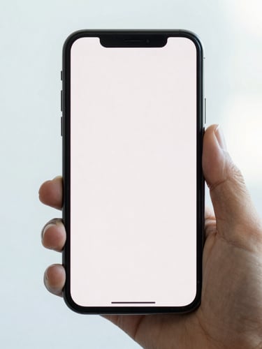 Close-up of a hand holding a smartphone, showing a simple tutorial on the screen, bright minimalist photography, soft natural daylight, clean white and blue tones, 35mm, Brazilian context