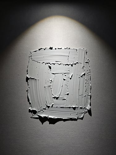 Macro photograph of oil paint impasto texture on a canvas, dramatic gallery spotlighting, rich deep shadows, archival framing