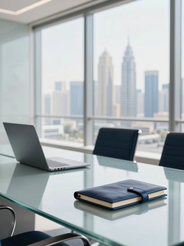 A crisp over-the-shoulder shot of an instructor drawing a clean, geometric cognitive framework diagram on a glass whiteboard, bright natural office light, modern corporate workspace.