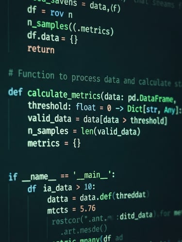 Macro shot of clean Python code on a dark IDE screen with neon green syntax highlighting, shallow depth of field.