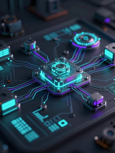Sleek 3D render of an abstract digital engineering data visualization with glowing teal and purple accents, dark ambient lighting, high-contrast perspective