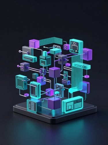 Sleek 3D render of abstract digital engineering data visualization, glowing teal and purple accents, dark ambient lighting, octane render, portrait aspect.