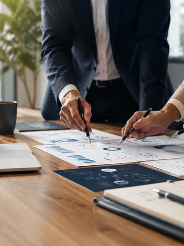 Equipo de Latinoamericana de Negocios trabajando en planificación y estructura empresarial