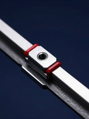 Macro close-up of a high-precision automotive wiper blade assembly, metallic arm with sharp red accent details, cool high-contrast industrial studio lighting, deep navy background.