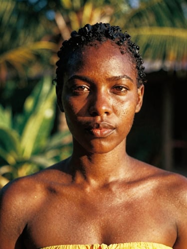 Intimate close-up portrait of a Jamaican agricultural entrepreneur in St. Elizabeth, high-contrast golden hour sunlight, rich saturated tones, 35mm film grain