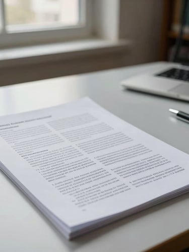 A close-up of a heavily annotated research manuscript on a clean desk, soft overcast light from a library window, editorial composition.