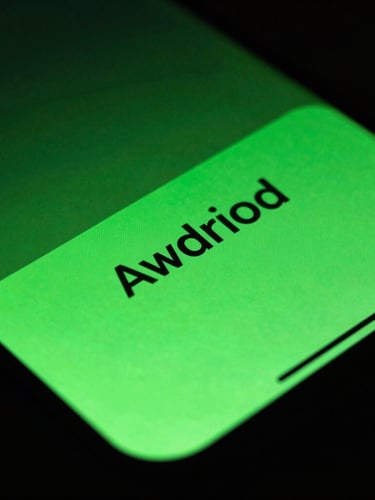 Macro shot of a physical Android screen showing high-contrast neon green UI transitions, low-key ambient screen glow, moody tech photography, 35mm.