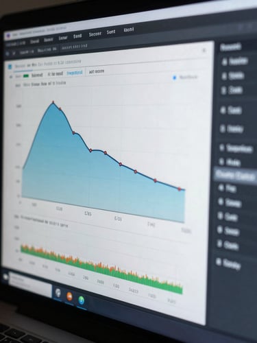 Macro close-up of a modern software interface displaying real-time pipeline velocity charts and conversion metrics, high contrast cool daylight lighting.