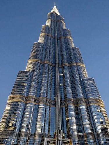 Crisp architectural photography of a massive illuminated 3D LED sign being mounted on a modern skyscraper facade in Dubai during twilight, high contrast, wide-angle.