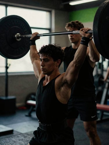 Coach observing an athlete's form during a complex lift, detailed focus on technique, close-up, moody backlighting, gym environment, 35mm film aesthetic.