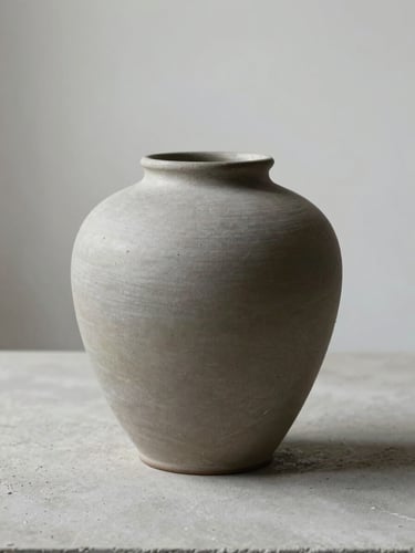 Close three-quarter view of a considered object — a solid matte ceramic vessel or minimal wooden form — resting on a pale concrete surface, north-facing diffused studio light clarifying every edge, deep neutral background fading to near-white at top, no hands or styling