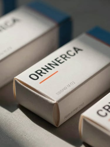 Extreme close-up of flat-laid pharmaceutical boxes under sharp directional side-light, showcasing clean technical typography, crisp paper edges, and high-contrast shadows on a neutral background.