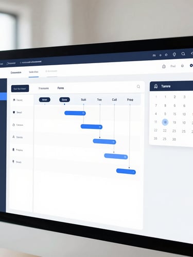 Wide panoramic UI mockup of a CRM dashboard displaying a clean sales pipeline with multiple stages, call logs, and calendar integration, bright studio light, slight depth of field, showing a clear overview.