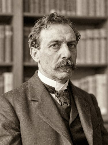archival documentary photography, soft natural library light, portrait of an early 20th century scholar in Bucharest, sepia ink tones, high-detail macro paper texture, 35mm