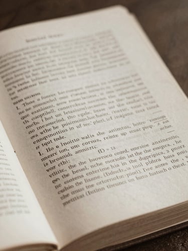 archival documentary photography, close-up on an old open book with academic annotations, soft natural library light, sepia tones