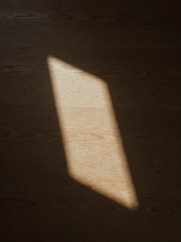 Abstract macro crop of natural sunlight reflecting on a dark textured oak surface, deep quiet shadows, warm bronze tones, medium format film.